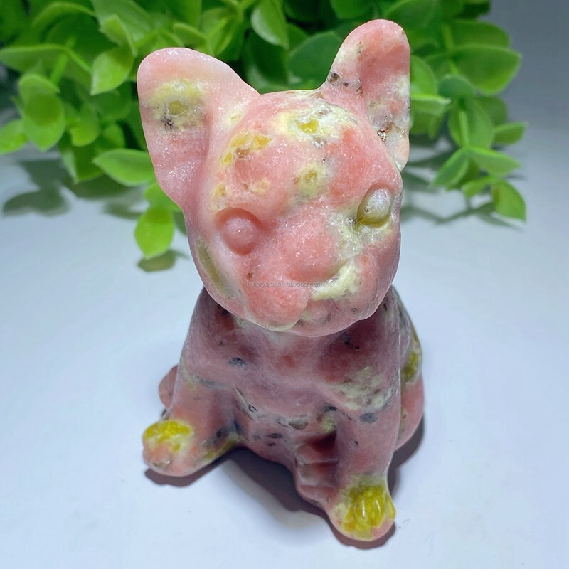 3cm Natural Quartz Crystal Carved Rough Stone French Bulldog Energy Animal Decor
