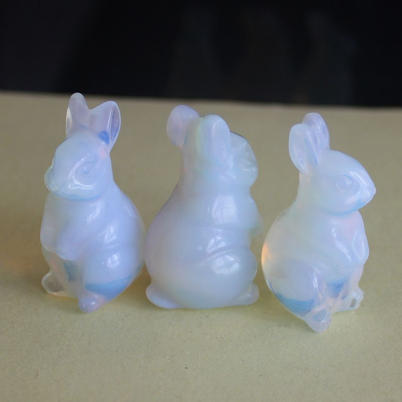 Carved gemstone crystal rabbit bunny figurine animal carving home decor 1.5&apos;&apos;