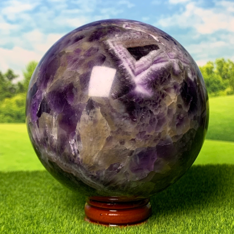 718G Rare High Quality Purple Dream Amethyst Quartz Crystal Sphere Healing Ball