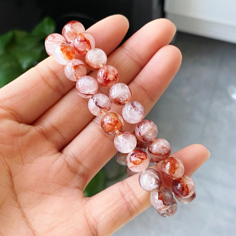 8mm 2Pcs Natural Red Phantom Crystal Women Beads Bracelet AAA