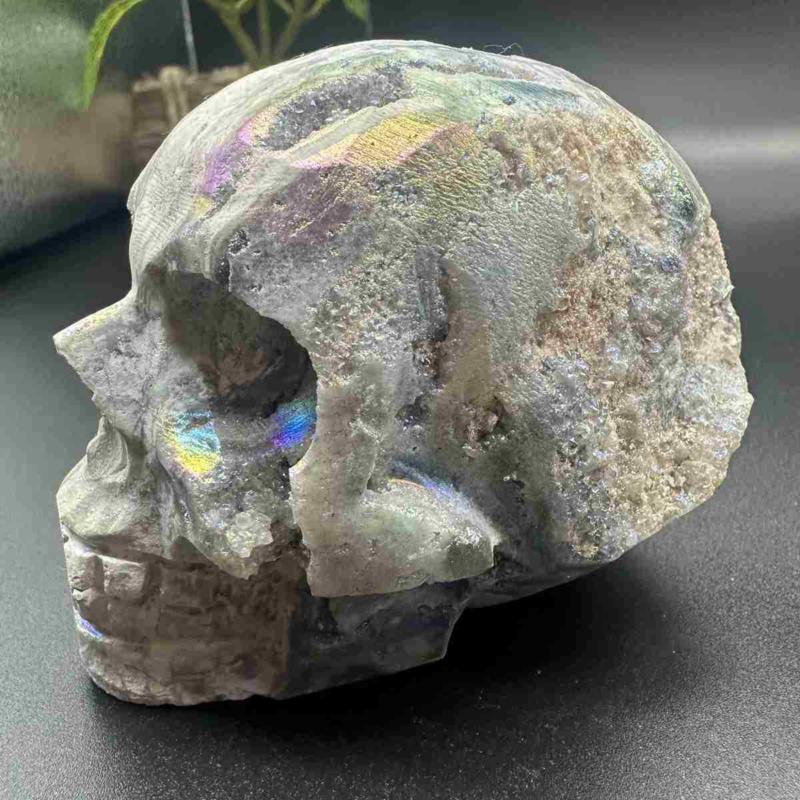 705g electroplate Natural sphalerite hand carved skull decor gem Healing