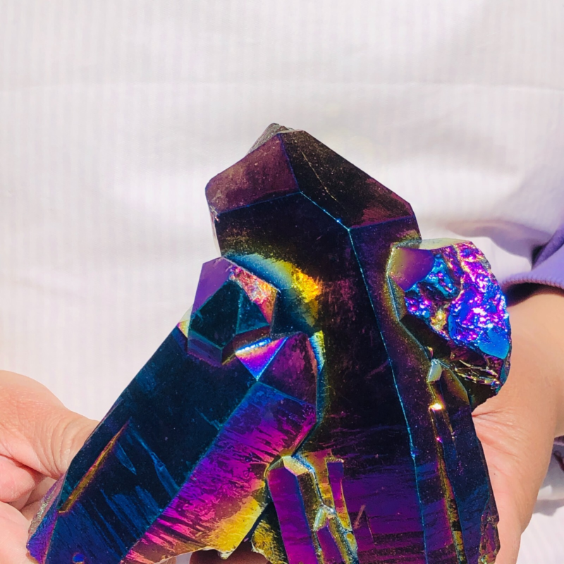 2.48LB Color Flame Aura Electroplate Quartz Crystal Specimen Healing point 450