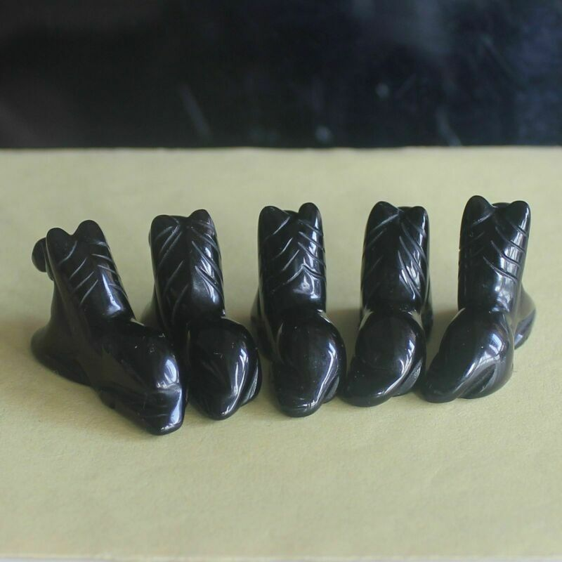 5pc Carved gemstone crystal opalite black obsidian horse figurine animal carving