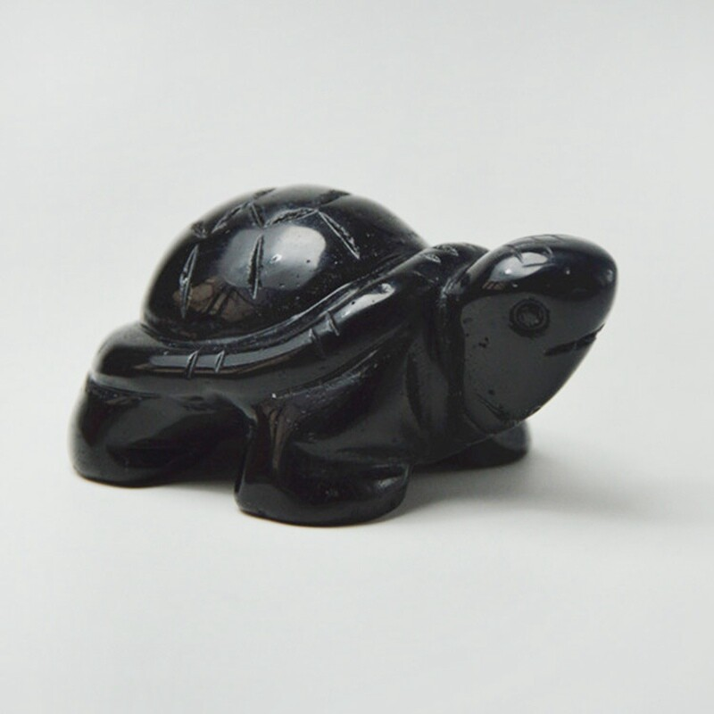 Natural Obsidian Quartz Carved Longevity Tortoise Crystal Animal Turtle Ornament