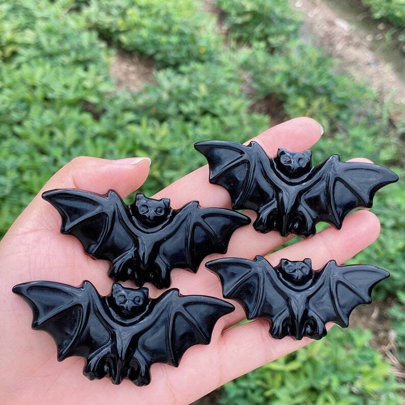 1PC Natural Obsidian Bat Quartz Crystal Decoration Heal Gifts Energy Animal 20g+