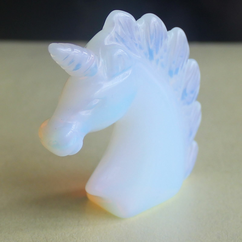 HLbshi Hand Carved Mixed Gemstone quartz crystal Unicorn animal Figurine Carving