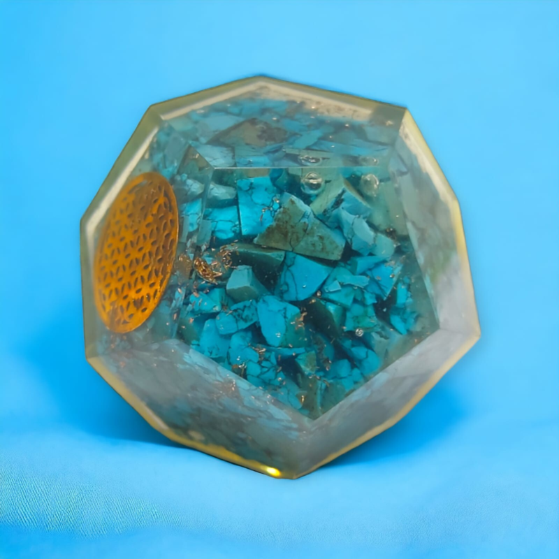Blue Howlite Orgonite Dodecahedron Crystal Flower Of Life Healing 40-45MM