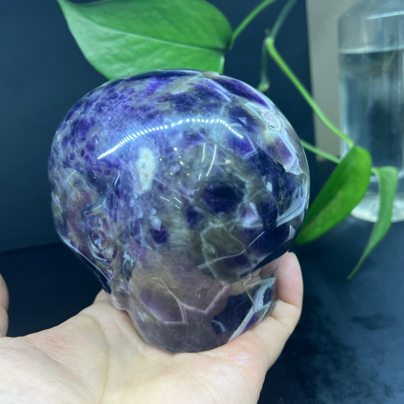 2.71LB Natural dream amethyst aliens Quartz Carved Crystal Skull Reiki Gem Decor