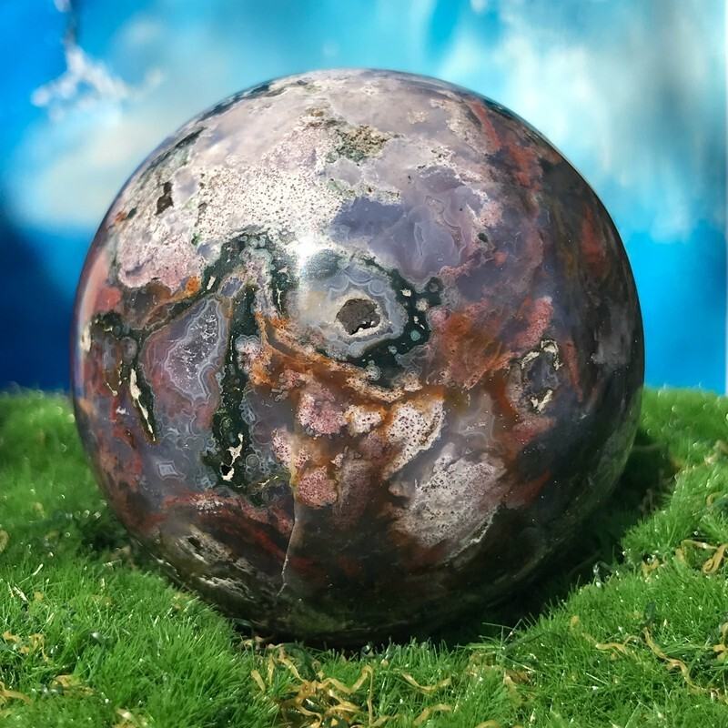 373GNatural Marine Jasper Quartz Ball Crystal Ball Mineral Specimen Restoration