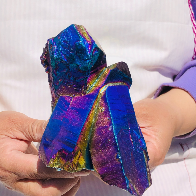 2.48LB Color Flame Aura Electroplate Quartz Crystal Specimen Healing point 450