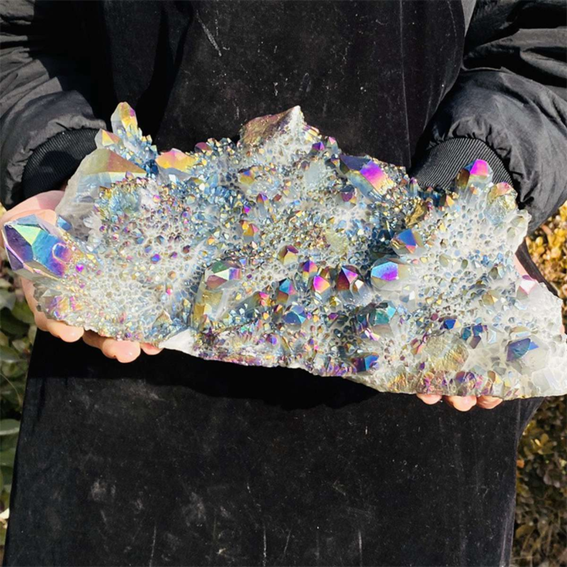 6160g Color Flame Aura Electroplate Agate Quartz Crystal Cluster Specimen