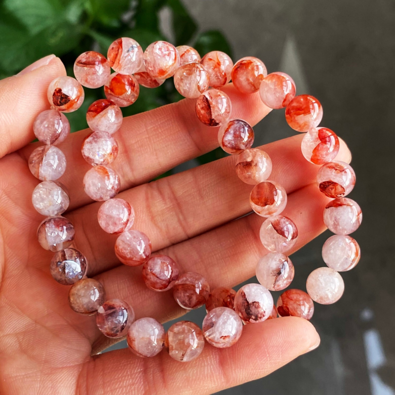 8.5mm 2pcs Natural Red Gelatinous Phantom Quartz Stretch Crystal Bracelet