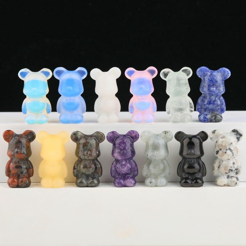 Natural Quartz Crystal Gloomy Little Bear Healing Gemstone Skull Carved Animal