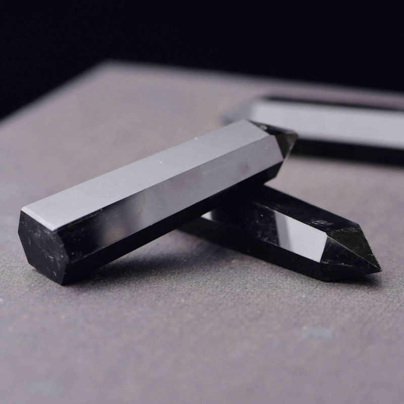 50-60mm Natural Obsidian Quartz Crystal Stone Point Healing Hexagonal Wand Black