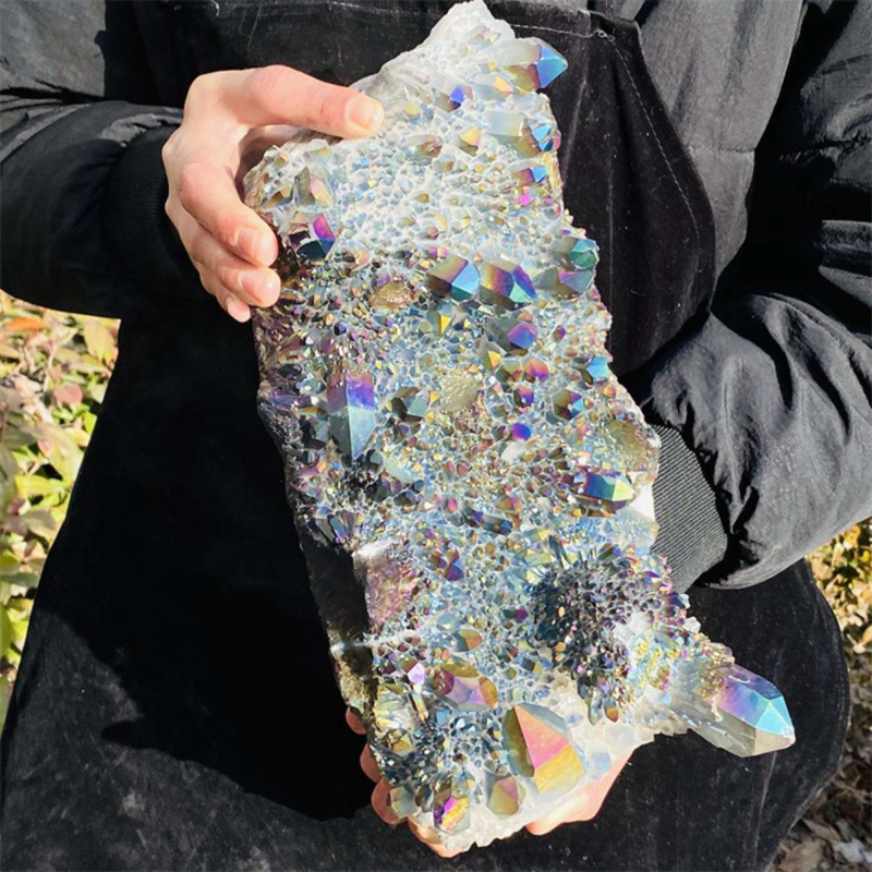 6160g Color Flame Aura Electroplate Agate Quartz Crystal Cluster Specimen