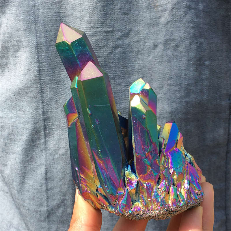 320g Electroplate Rainbow cluster quartz crystal mineral specimen reiki healing