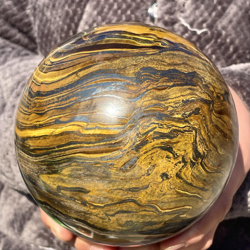 7.27LB Natural Tiger&apos;s Eye Ball Quartz Crystal Sphere Gem Healing Décor
