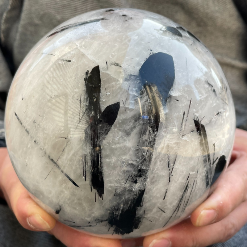 7.81 Pound Top! Natural Black Tourmaline Quartz Ball Carved Crystal Ball Repair