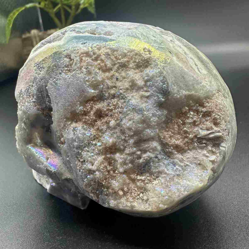 705g electroplate Natural sphalerite hand carved skull decor gem Healing