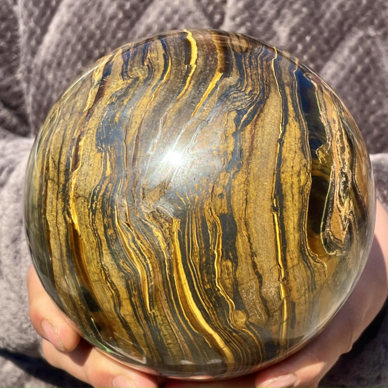 7.27LB Natural Tiger&apos;s Eye Ball Quartz Crystal Sphere Gem Healing Décor