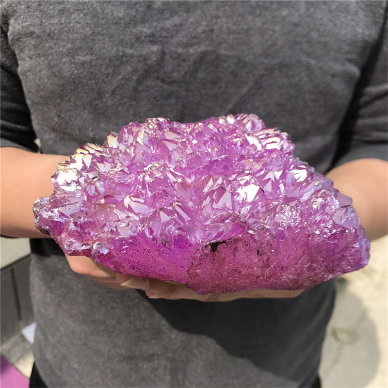 850g Electroplate Rainbow cluster quartz crystal mineral specimen reiki healing