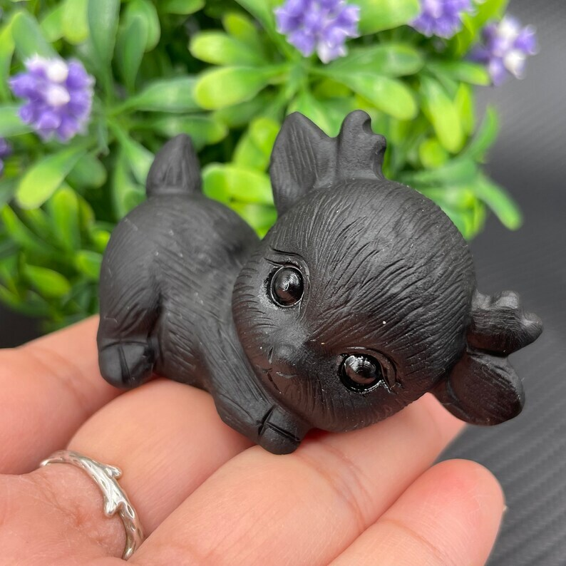 Natural Obsidian Deer Baby Hand Carved Crystal Animal Decoration Reiki Heal gift