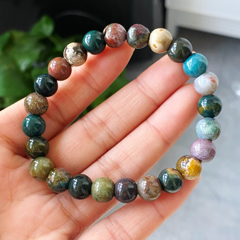 8/8.5mm 2pcs Natural Color Ocean Jade Gemstone Beads Bracelet