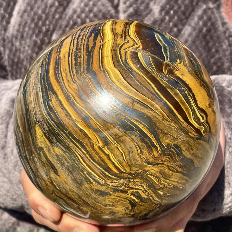 7.27LB Natural Tiger&apos;s Eye Ball Quartz Crystal Sphere Gem Healing Décor