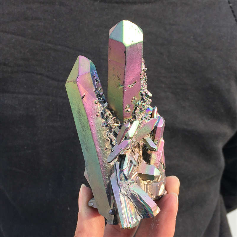 200g Electroplate Rainbow cluster quartz crystal mineral specimen reiki healing