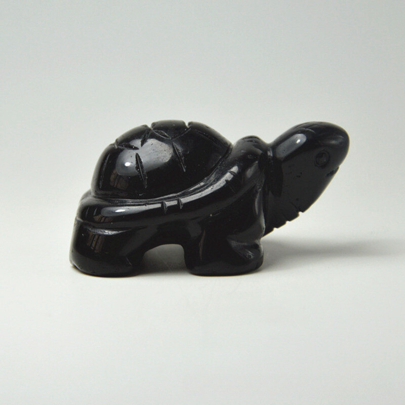 Natural Obsidian Quartz Carved Longevity Tortoise Crystal Animal Turtle Ornament