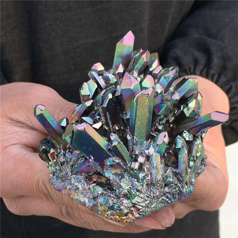 210g Electroplate Rainbow cluster quartz crystal mineral specimen reiki healing