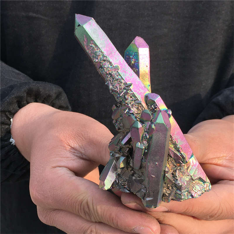 200g Electroplate Rainbow cluster quartz crystal mineral specimen reiki healing