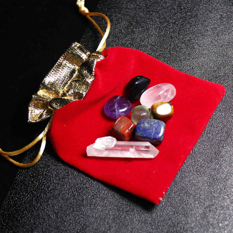 5Pcs 7 Chakra Healing Balance Crystal Raw Natural Quartz Tumbled Stones W/ Pouch