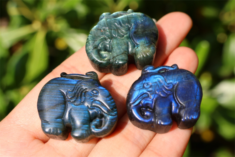 1.1" Carved Natural Labradorite elephant Reiki crystal skull Decor gift 1pc