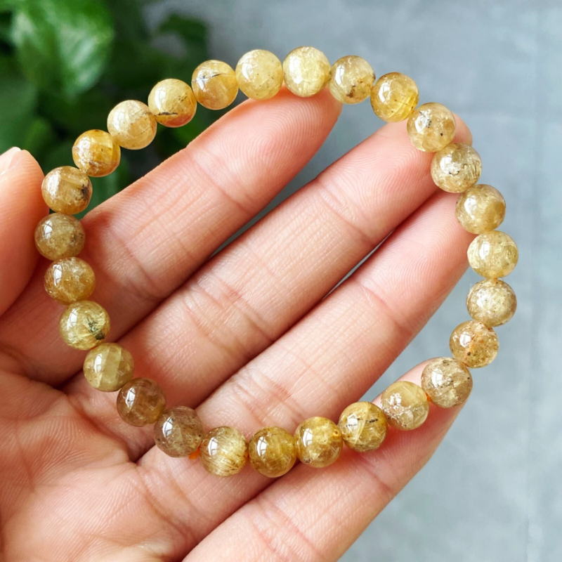 6.8mm 2pcs Genuine Natural Yellow Kunzite Crystal Round Beads Bracelet