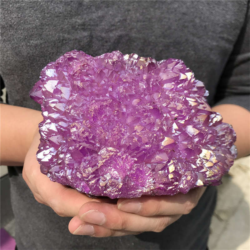 850g Electroplate Rainbow cluster quartz crystal mineral specimen reiki healing