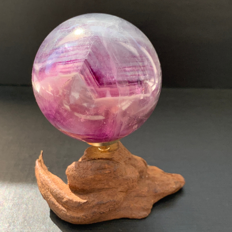 243G Natural Fluorite ball Colorful Quartz Crystal Gemstone Healing + Stand