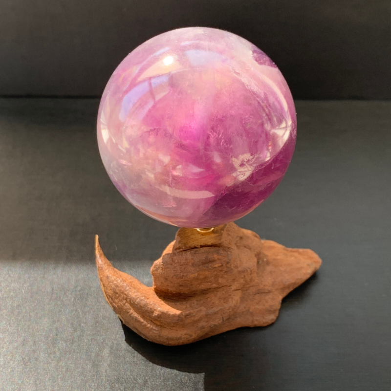 243G Natural Fluorite ball Colorful Quartz Crystal Gemstone Healing + Stand