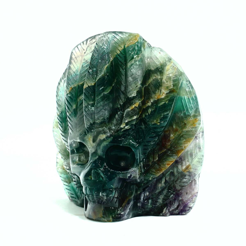 986g Natural Colourful Fluorite Hand Carved Crystal Skull Meditation Medium