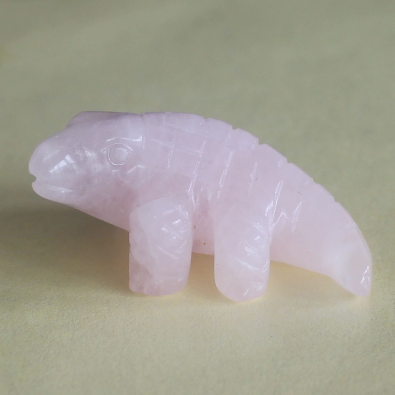 1.6&apos;&apos; Carved crystal rose quartz crocodilian figurine animal carving decor