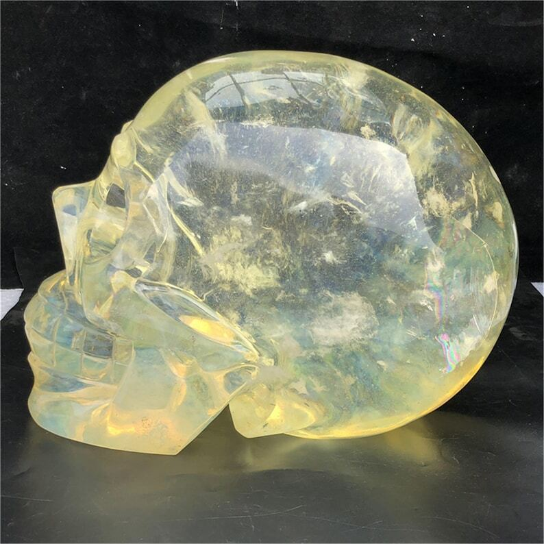 34KG+ Huge Yellow Melting Stone Skull Reiki Heal Crystal Sculpture Gifts Energy