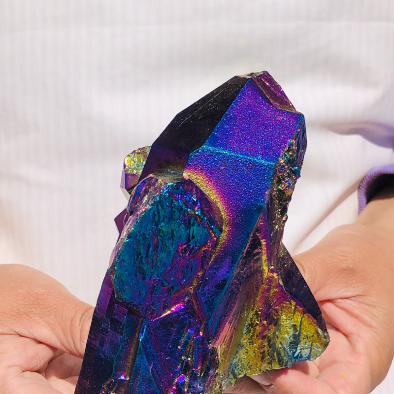 2.48LB Color Flame Aura Electroplate Quartz Crystal Specimen Healing point 450