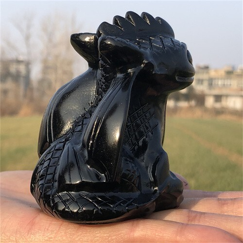 300g Natural Carved obsidian Toothless Figurines Reiki Quartz Crystal Skull Deco