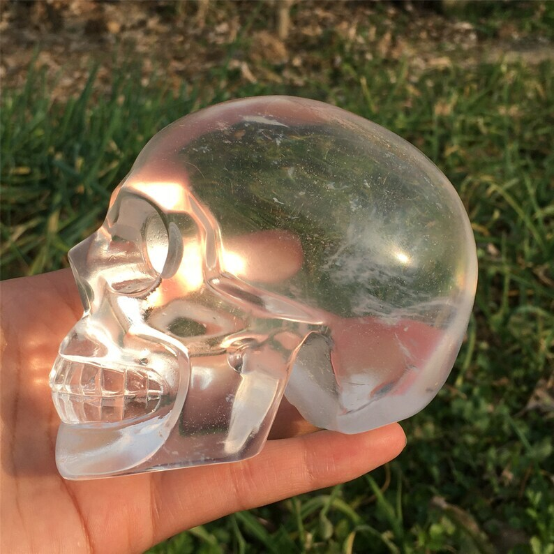Hand carved Clear Melting stone Crystal Skull Reiki Heal Mineral Samples 1PC