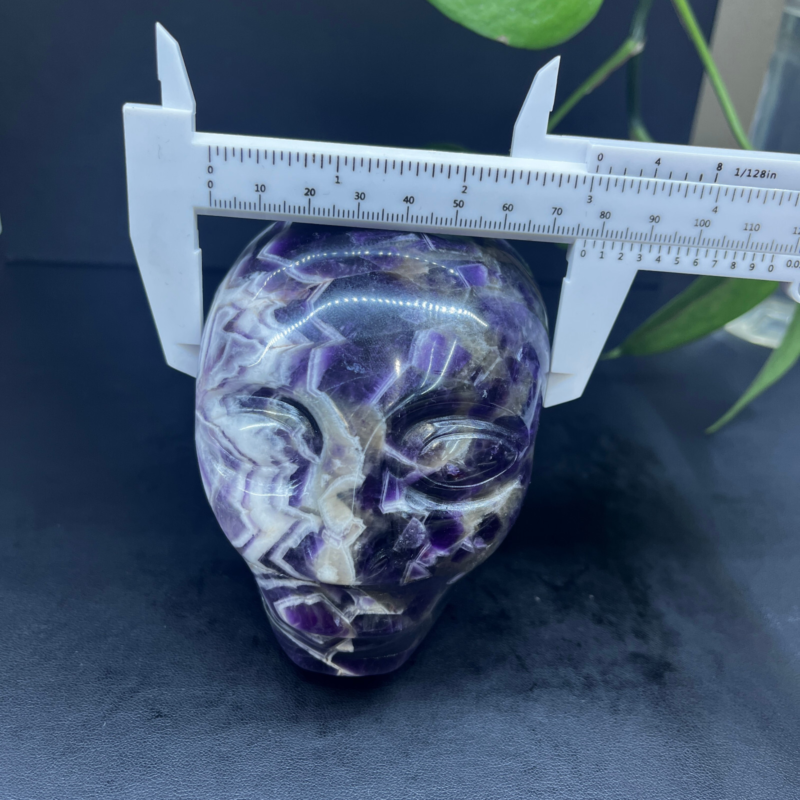 2.71LB Natural dream amethyst aliens Quartz Carved Crystal Skull Reiki Gem Decor