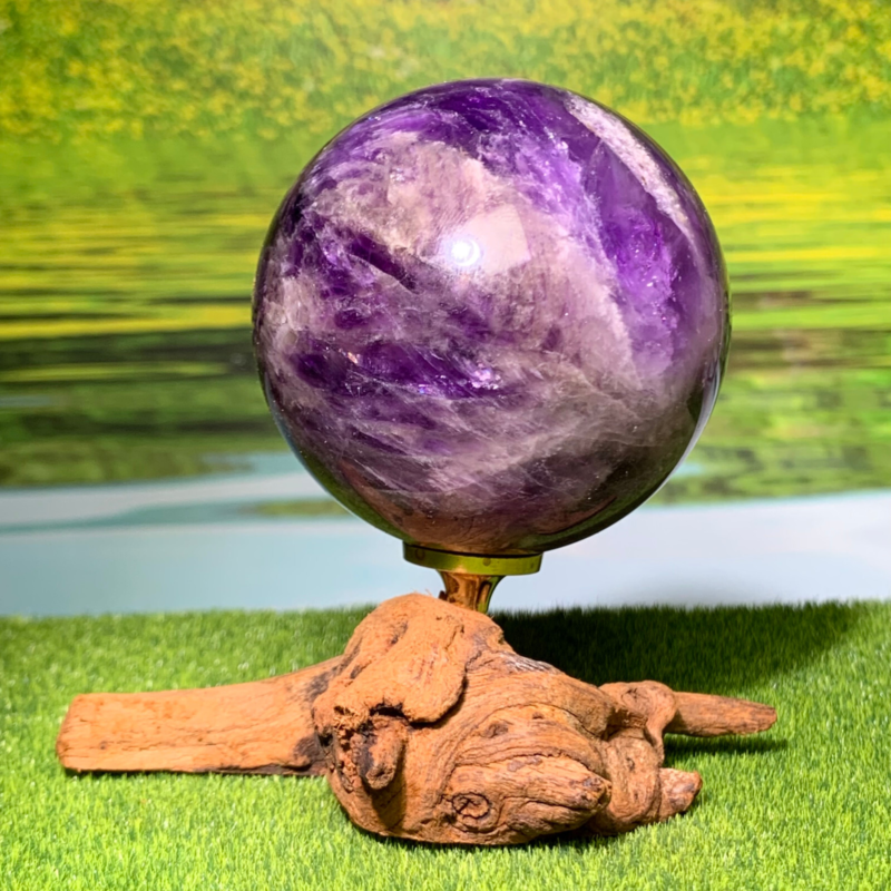 292G Rare High Quality Purple Dream Amethyst Quartz Crystal Sphere Healing Ball+