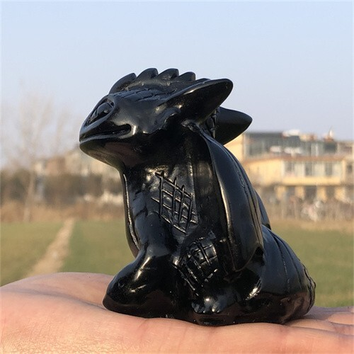 340g Natural Carved obsidian Toothless Figurines Reiki Quartz Crystal Skull Deco
