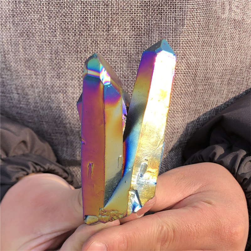 210g Electroplate Rainbow cluster quartz crystal mineral specimen reiki healing