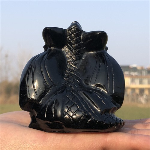 340g Natural Carved obsidian Toothless Figurines Reiki Quartz Crystal Skull Deco