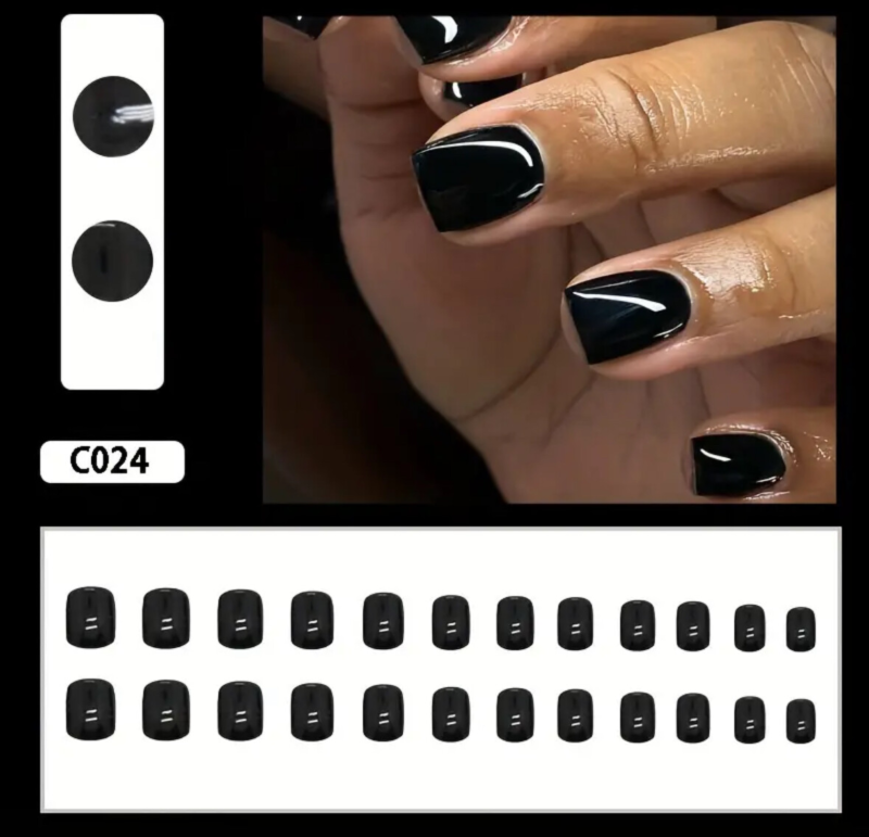 24pcs Press On False Finger Nails Fake Nails Glittered Solid Colours 52 Options
